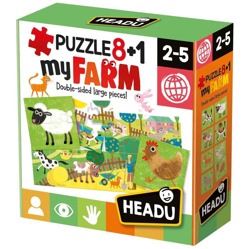Headu Montessori Farm with 8 Wooden Figures Kids Children Puzzle Jigsaw Gift 
