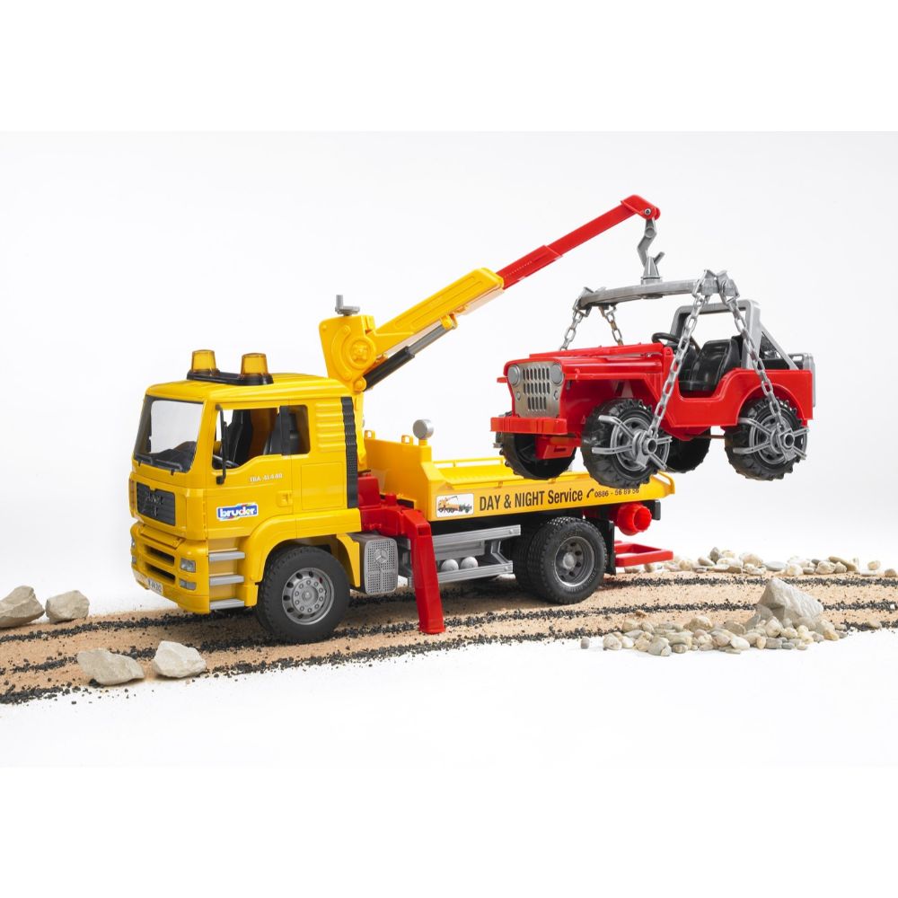 Bruder - MAN TGA Tow Truck With Cross Country Vehicle - The Model Shop