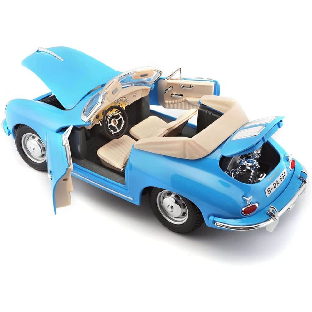 1961 Porsche 356B Convertible Blue 1/18 Diecast Car Model by Bburago 