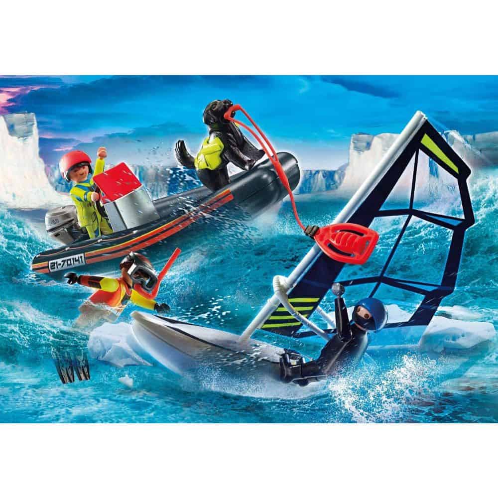 Playmobil sea-boy blue waistcoat rescue zodiac sailboat 3138 z367 