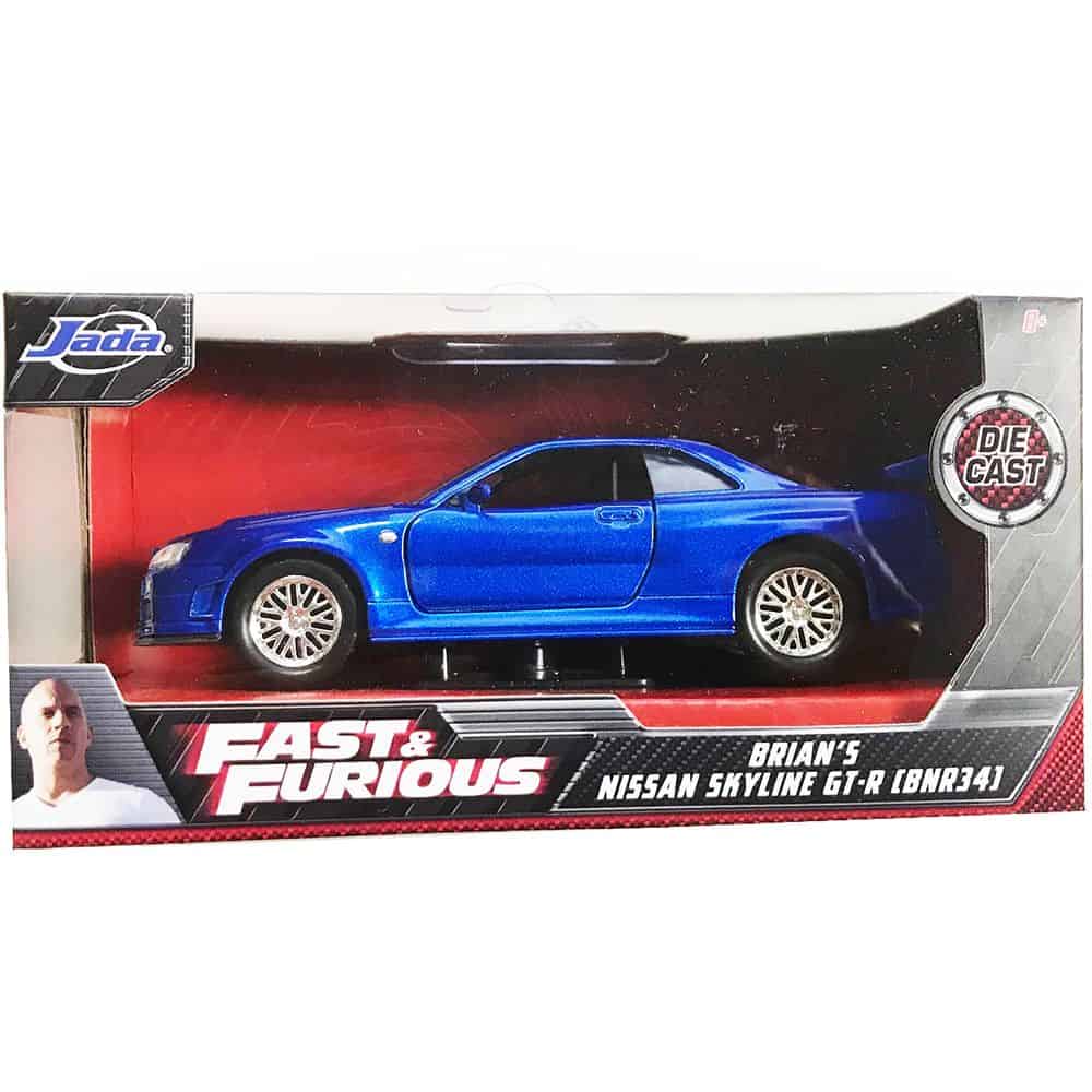 Jada Toys Fast & Furious Brian's 2002 Nissan Skyline R34 Die-cast Car, 1:24  Scale, Silver & Blue