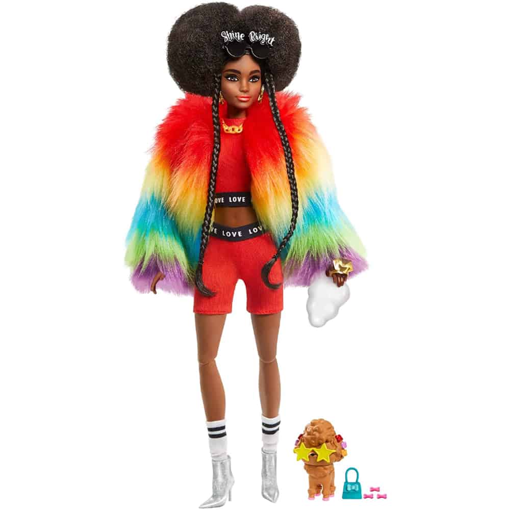 Barbie Extra Doll in Furry Rainbow Coat with Pet Poodle - The Model Shop