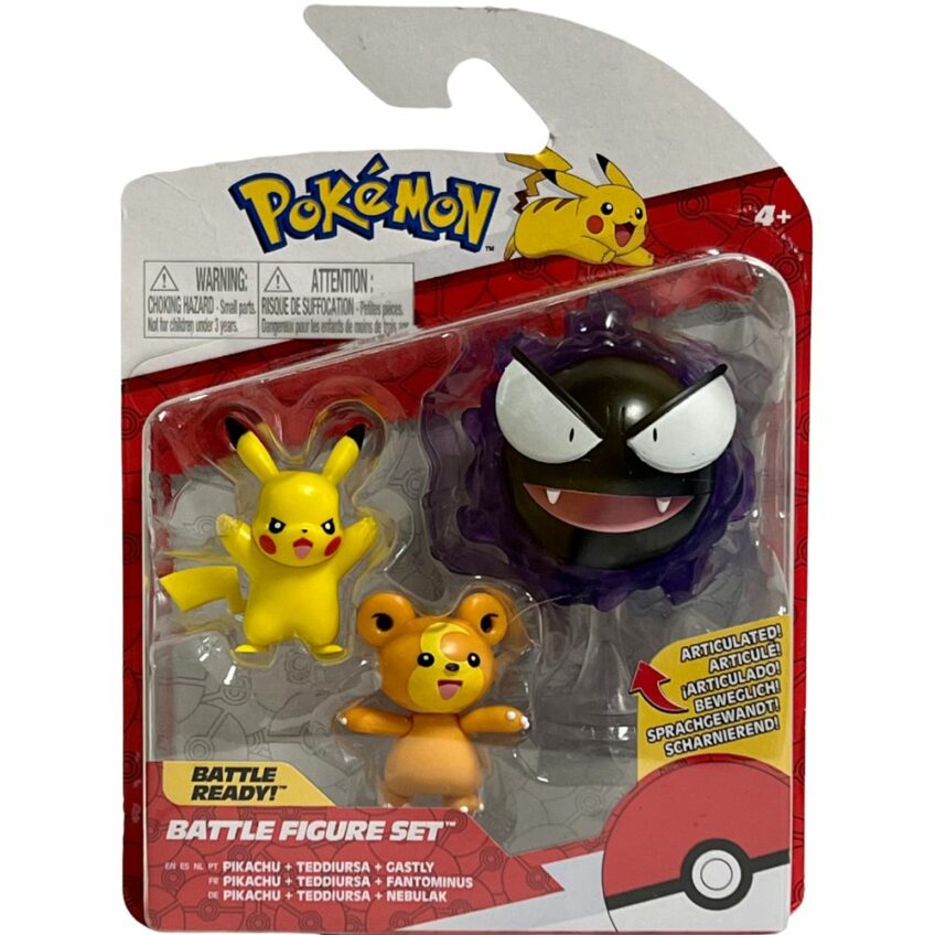 Pokémon Battle Figure Set – Teddiursa, Pikachu & Nebulak, 5–7,5 Cm, Bewegliche Figuren Von Jazwares (offiziell Lizenziert)