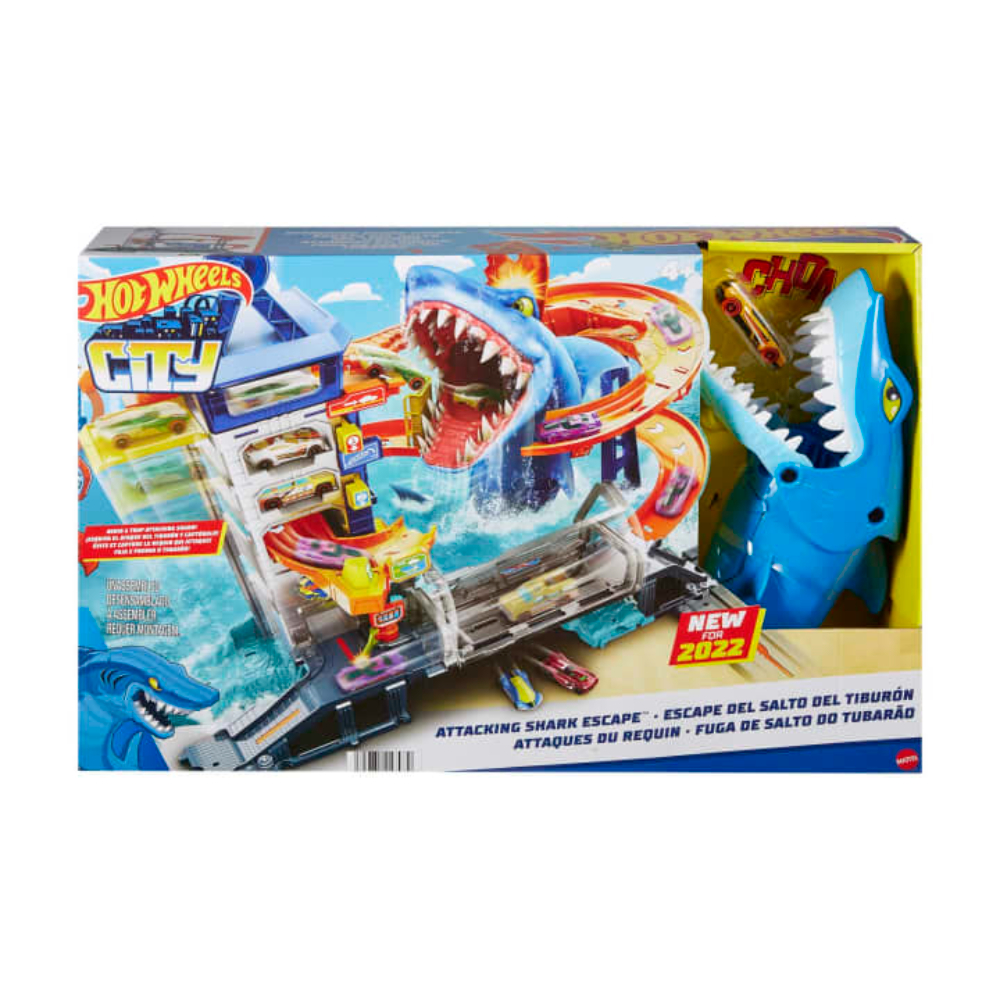 Hot Wheels Track Set And 1:64 Scale Toy Car, City Shark Escape