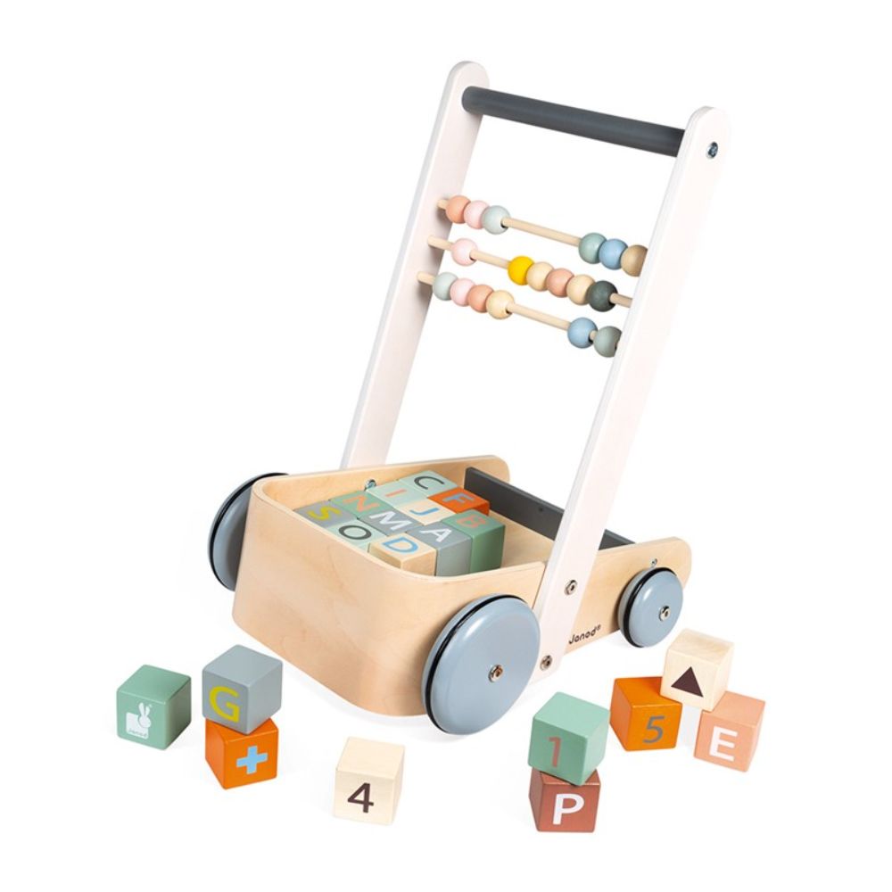  Janod Sweet Cocoon ABC Block Cart Push Toy with 20 ABC Blocks -  Ages 1+ - J04408 : Toys & Games