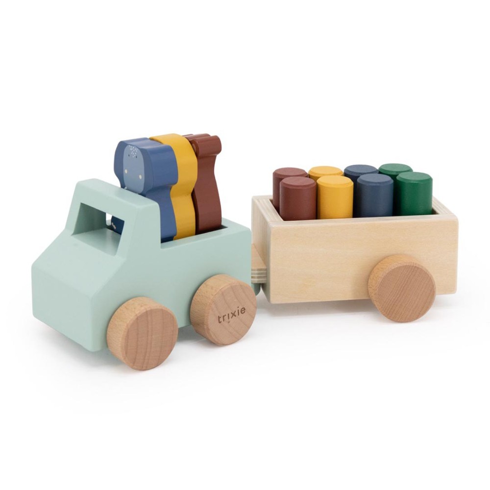Trixie Wooden Animal Car With Trailer