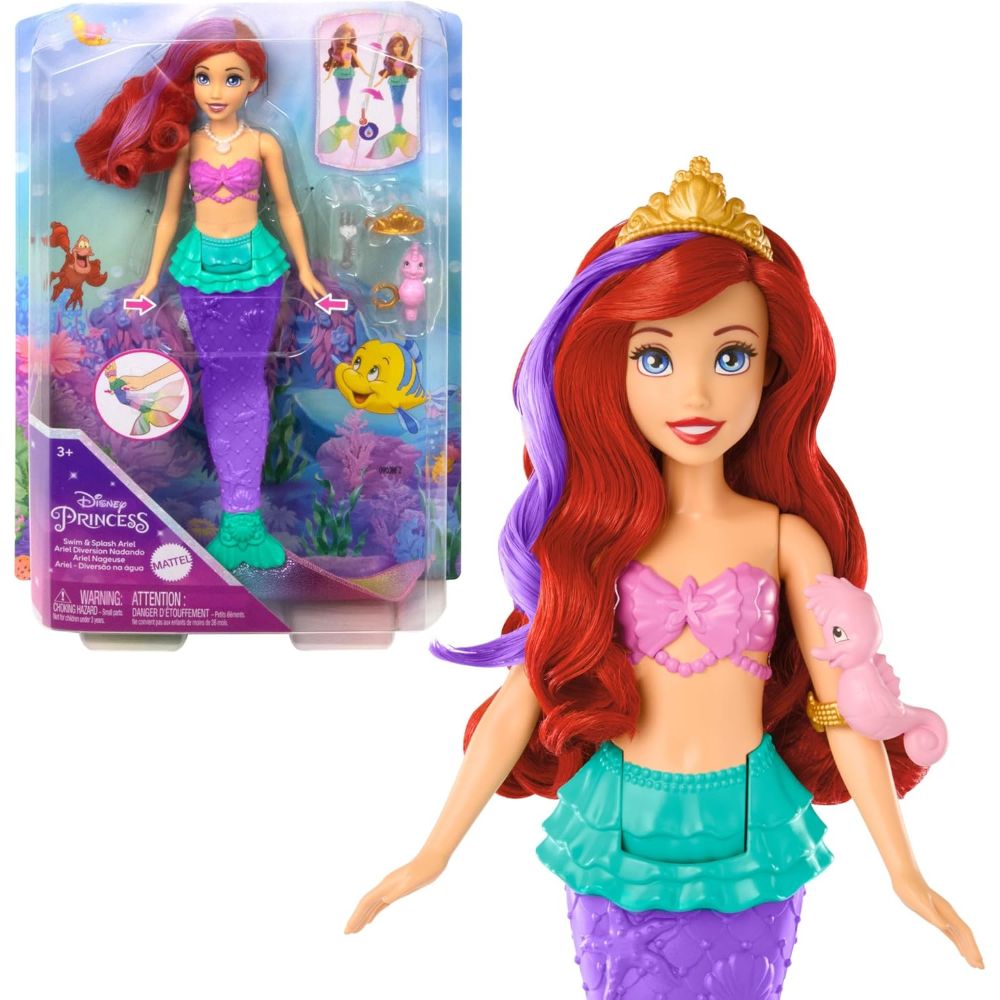 Disney Princess Toys, Ariel Swimming Mermaid Doll with Color-Change Hair and Tail