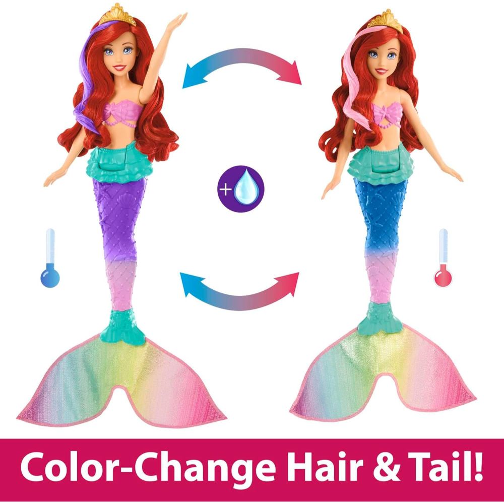Disney Princess Toys, Ariel Swimming Mermaid Doll with Color-Change Hair and Tail - Image 4