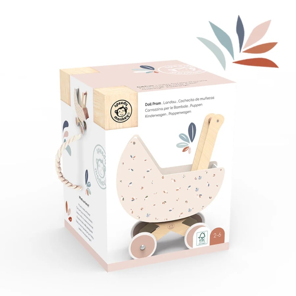 Speedy Monkey - Wooden Doll Stroller Pram