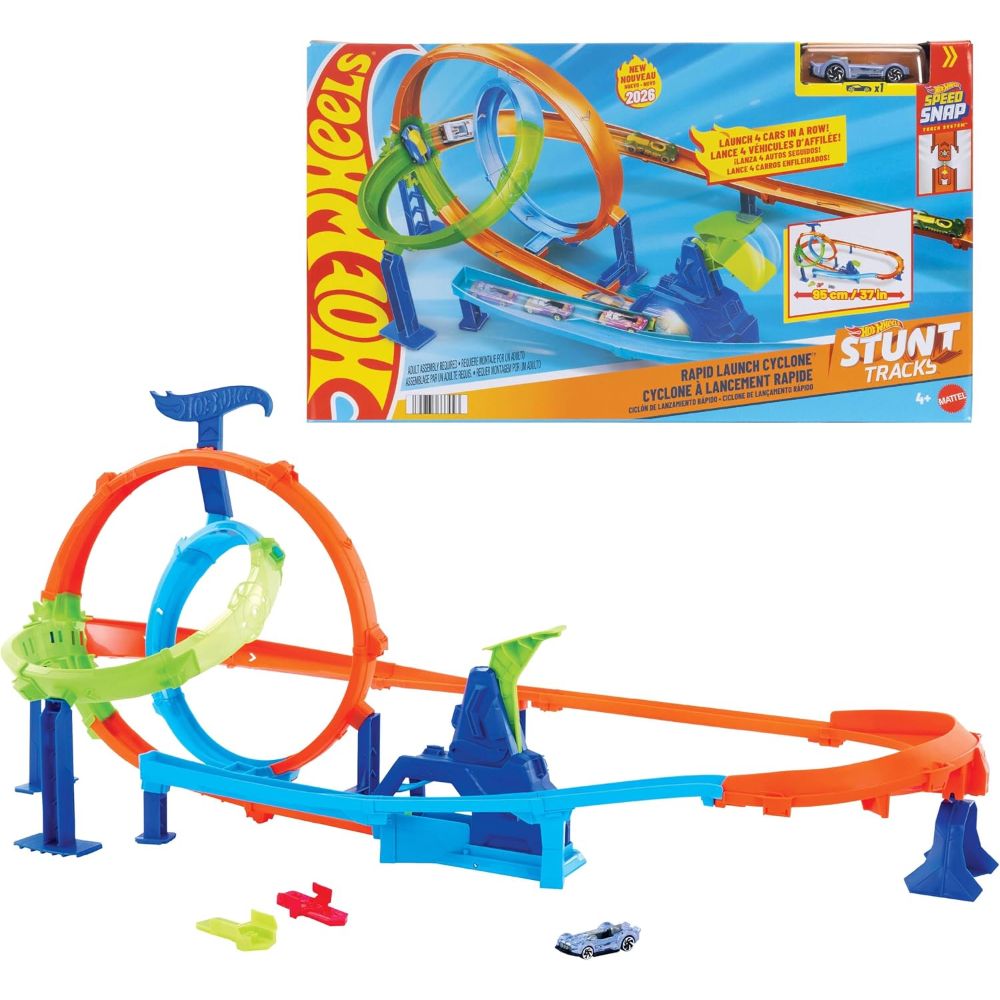 Hot Wheels Stunt Tracks 1:64 Scale Mega Cyclone and Car Track - Image 2